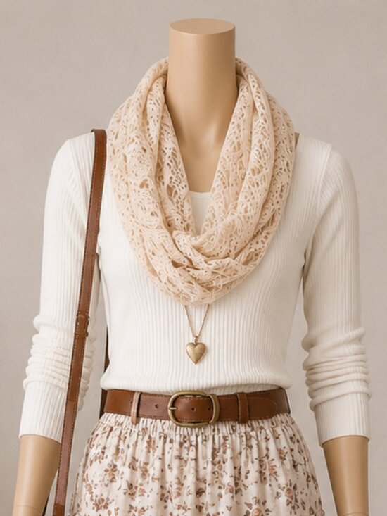 Accessories - Elegant Cream Lace Infinity Scarf